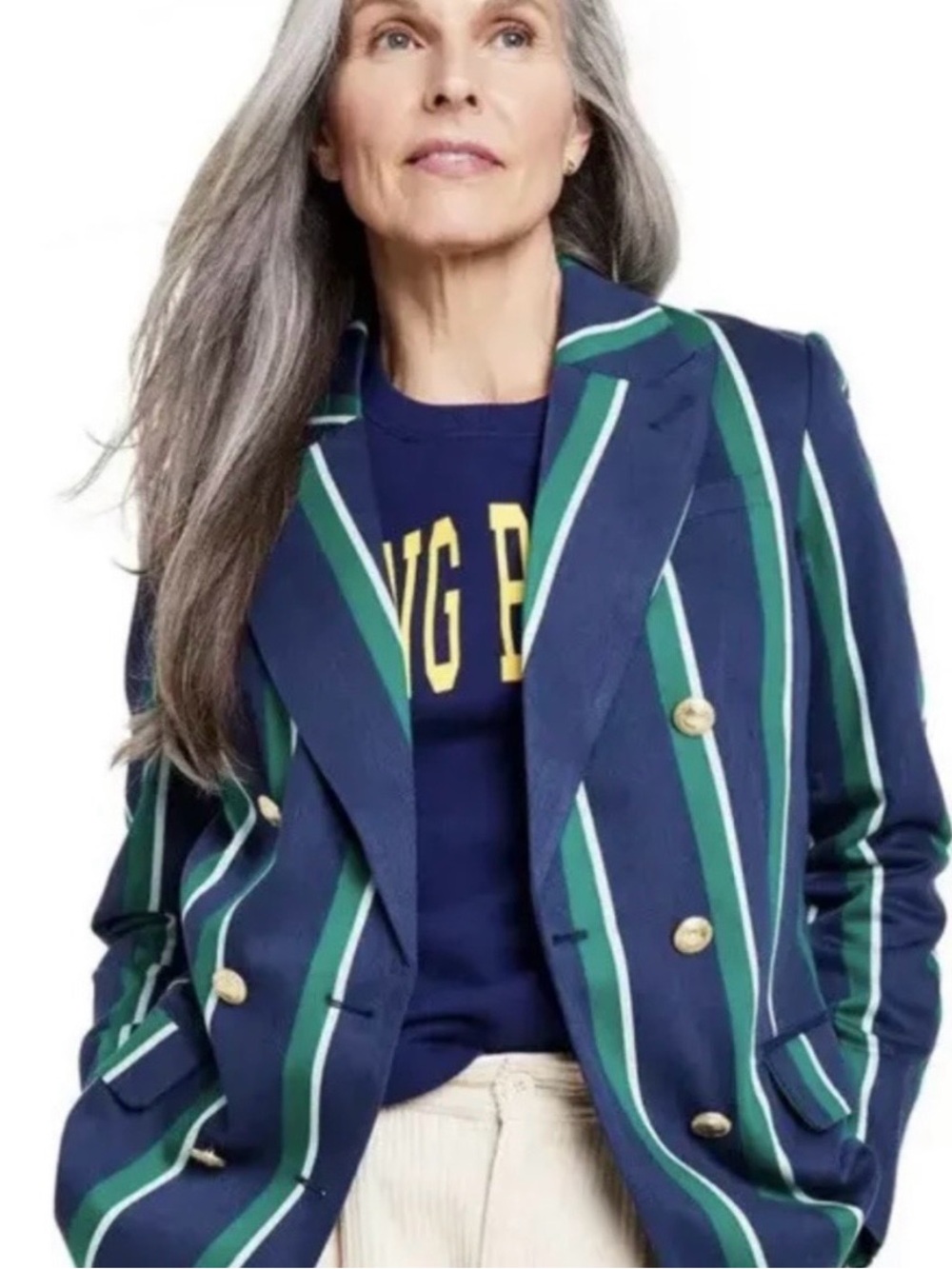 Rowing Blazers for Target Striped Navy & Green Double-Breasted Blazer